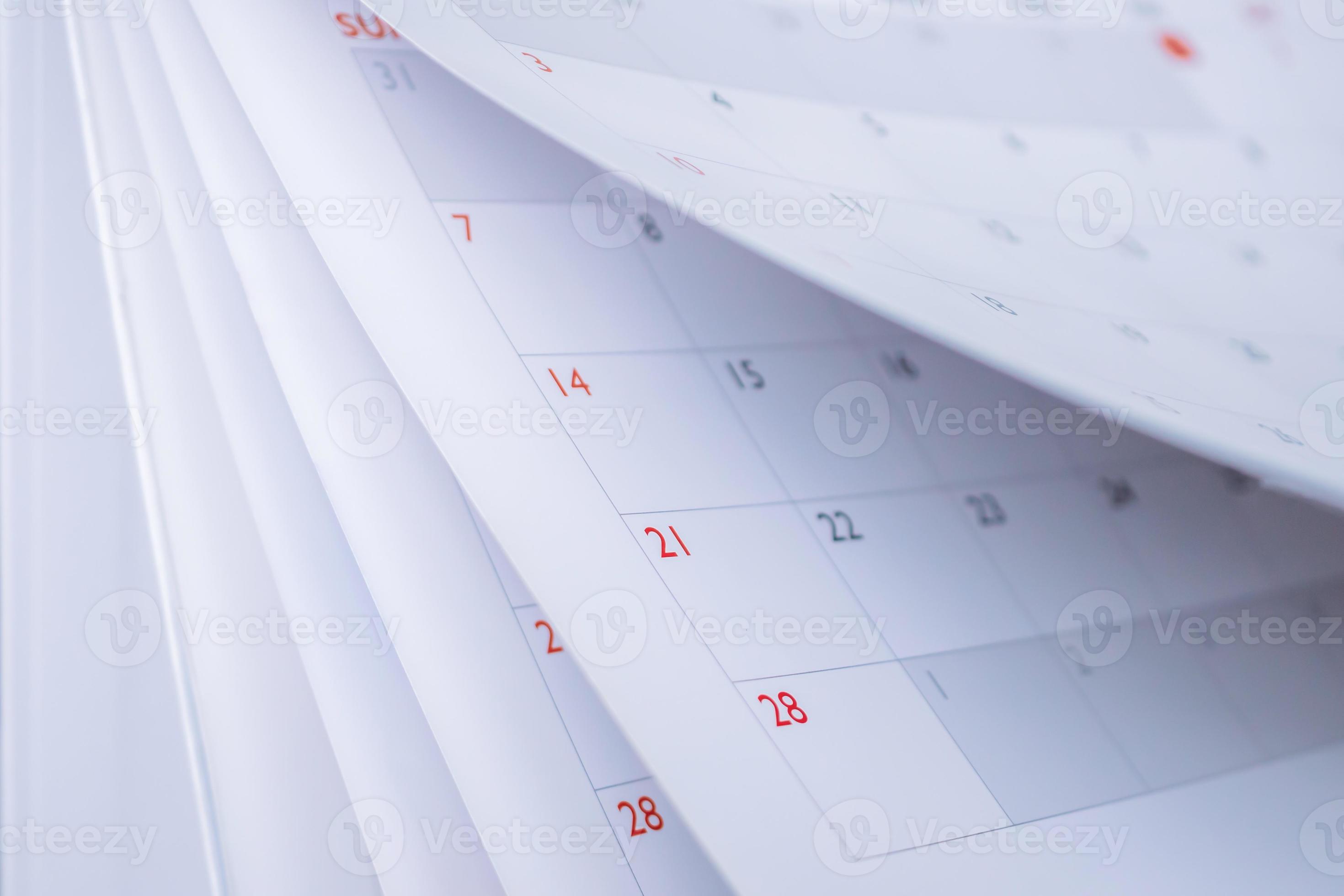 Calendar page flipping sheet close up blur background business schedule