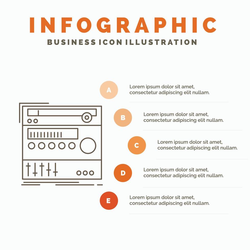 estante. componente. módulo. sonido. plantilla de infografías de estudio para sitio web y presentación. icono de línea gris con ilustración de vector de estilo infográfico naranja