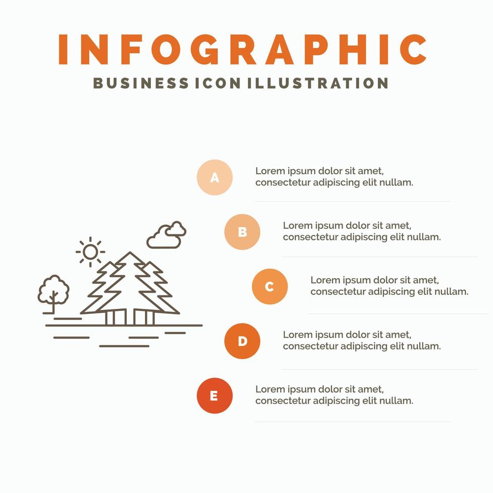 montaña. Cerro. paisaje. naturaleza. plantilla de infografías de nubes para sitio web y presentación. icono de línea gris con ilustración de vector de estilo infográfico naranja