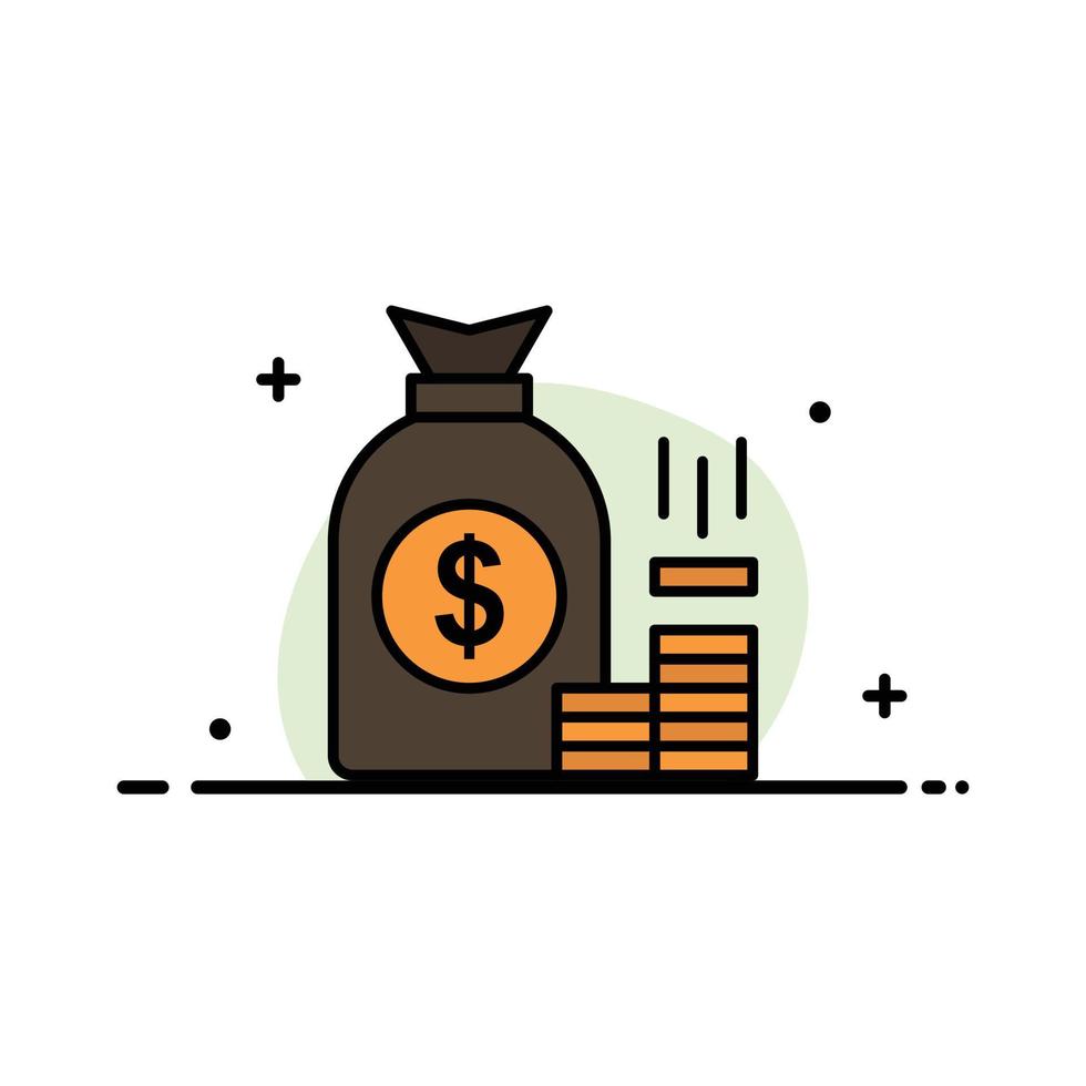 bolsa de dinero banco finanzas oro ahorros riqueza negocio línea plana lleno icono vector banner plantilla