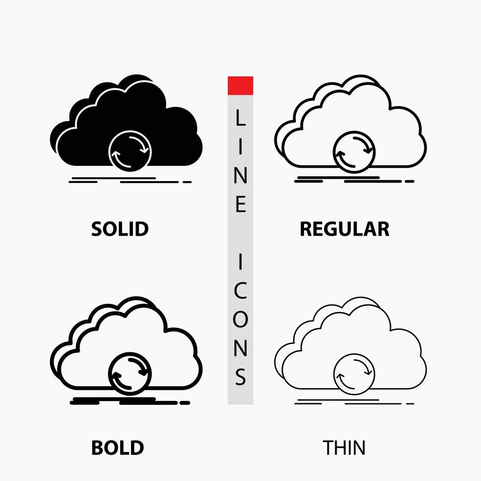 cloud. syncing. sync. data. synchronization Icon in Thin. Regular. Bold Line and Glyph Style. Vector illustration