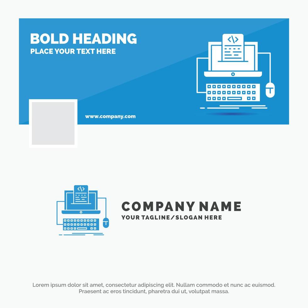 Blue Business Logo Template for Code. coding. computer. monoblock. screen. Facebook Timeline Banner Design. vector web banner background illustration