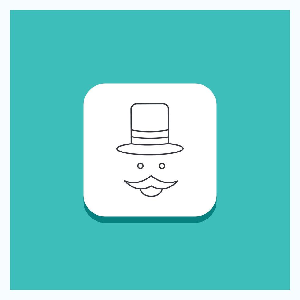 Round Button for moustache. Hipster. movember. hat. men Line icon Turquoise Background vector