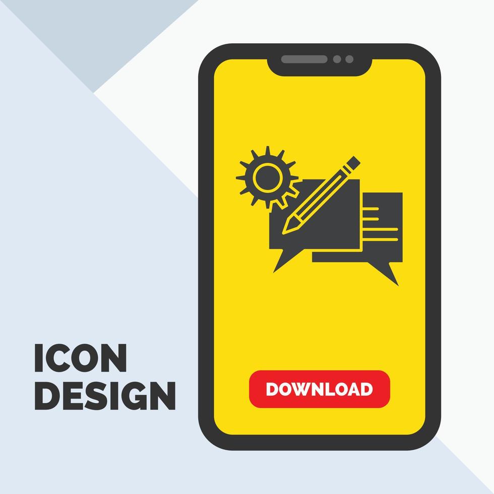 chat. communication. discussion. setting. message Glyph Icon in Mobile for Download Page. Yellow Background vector