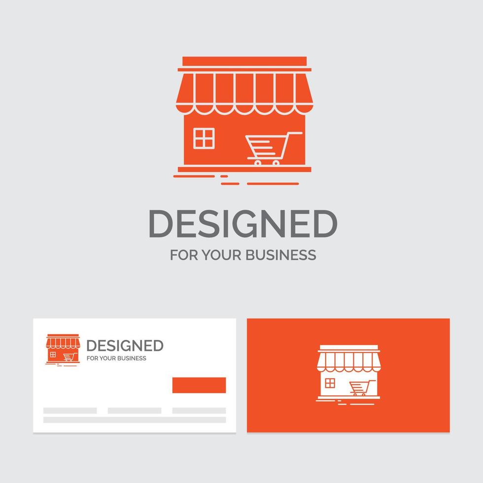 Business logo template for shop. store. market. building. shopping. Orange Visiting Cards with Brand logo template. vector