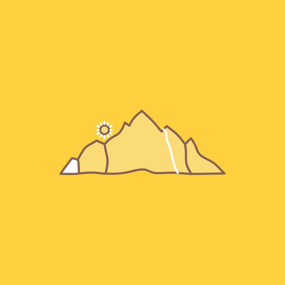 hill. landscape. nature. mountain. scene Flat Line Filled Icon. Beautiful Logo button over yellow background for UI and UX. website or mobile application vector