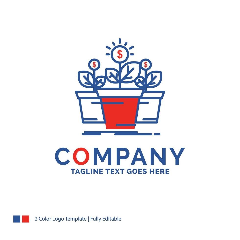 Company Name Logo Design For growth. money. plant. pot. tree. Blue and red Brand Name Design with place for Tagline. Abstract Creative Logo template for Small and Large Business. vector