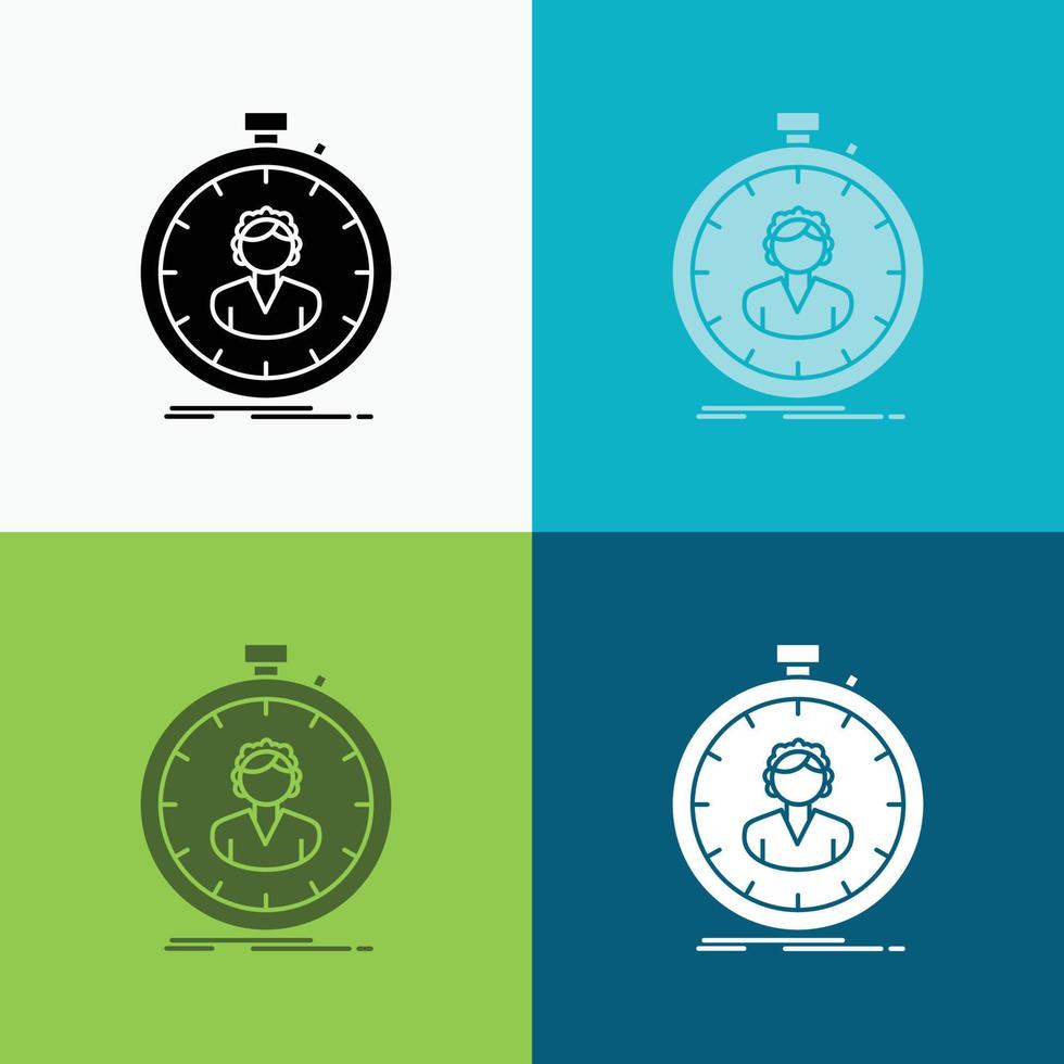 fast. speed. stopwatch. timer. girl Icon Over Various Background. glyph style design. designed for web and app. Eps 10 vector illustration