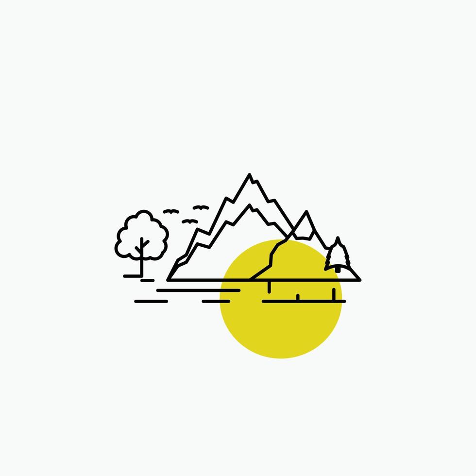 Cerro. paisaje. naturaleza. montaña. icono de línea de árbol vector