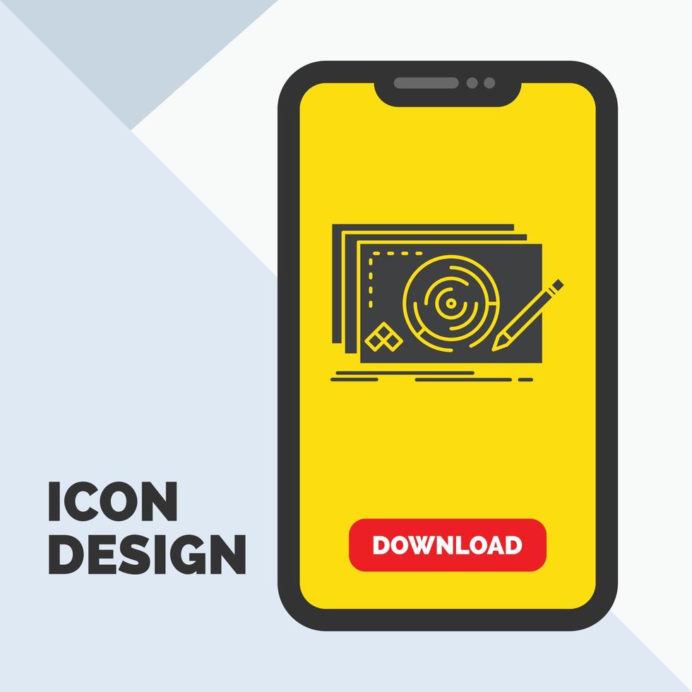Level. design. new. complete. game Glyph Icon in Mobile for Download Page. Yellow Background vector