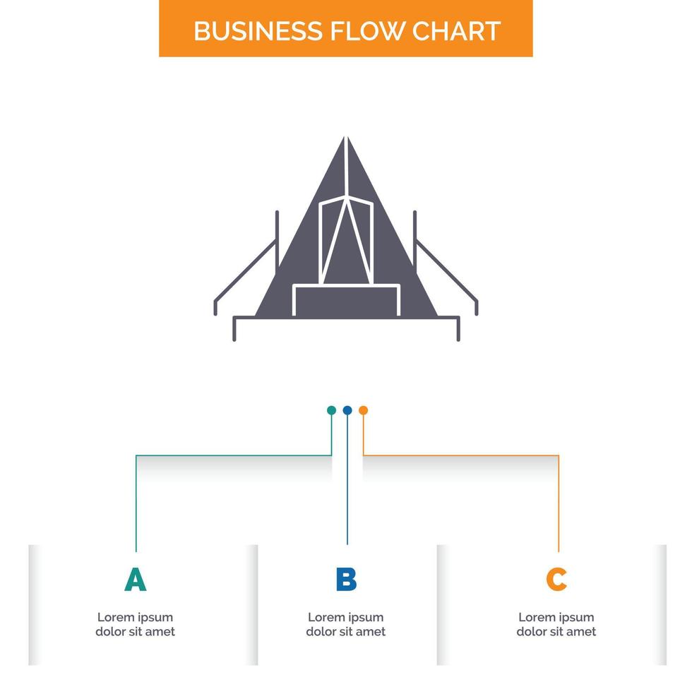 tent. camping. camp. campsite. outdoor Business Flow Chart Design with 3 Steps. Glyph Icon For Presentation Background Template Place for text. vector