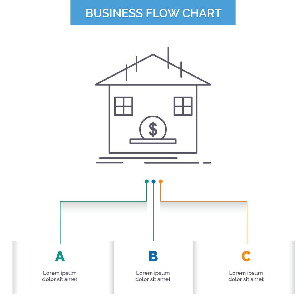 Deposit. safe. savings. Refund. bank Business Flow Chart Design with 3 Steps. Line Icon For Presentation Background Template Place for text vector