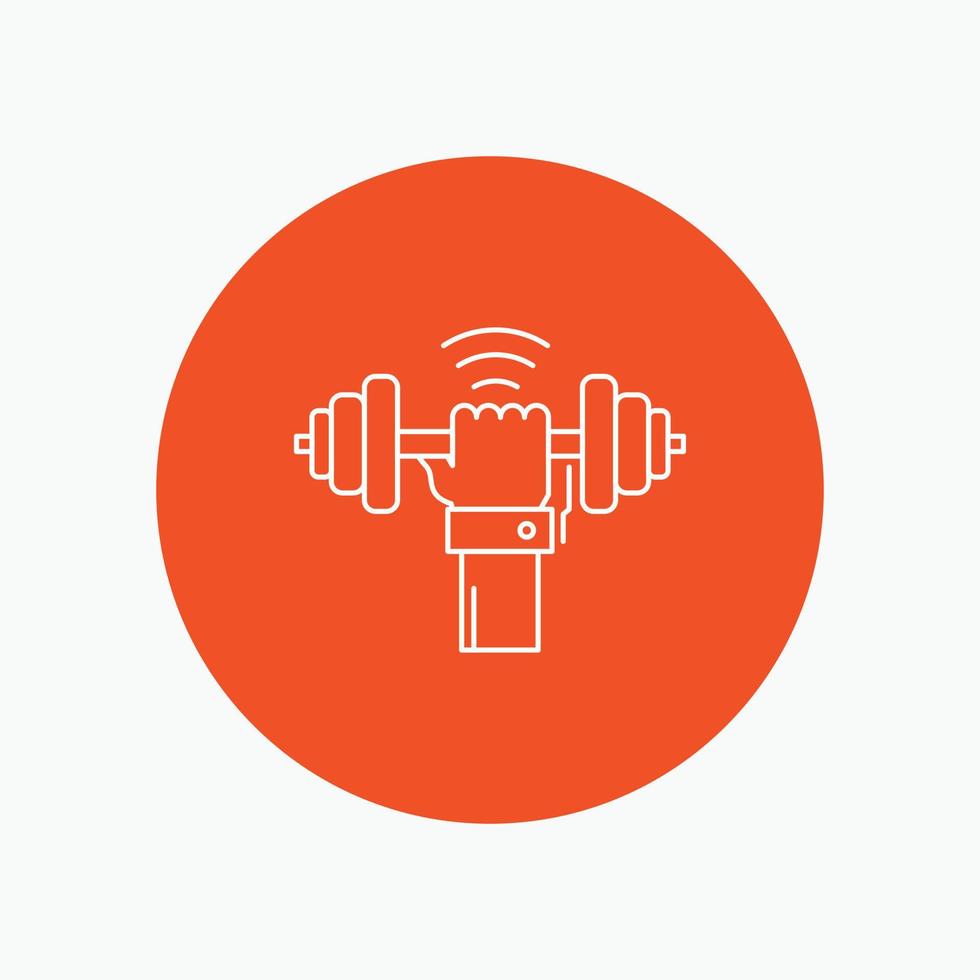 Dumbbell. gain. lifting. power. sport White Line Icon in Circle background. vector icon illustration