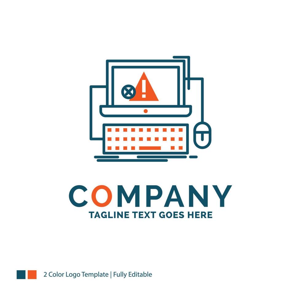 Computer. crash. error. failure. system Logo Design. Blue and Orange Brand Name Design. Place for Tagline. Business Logo template. vector