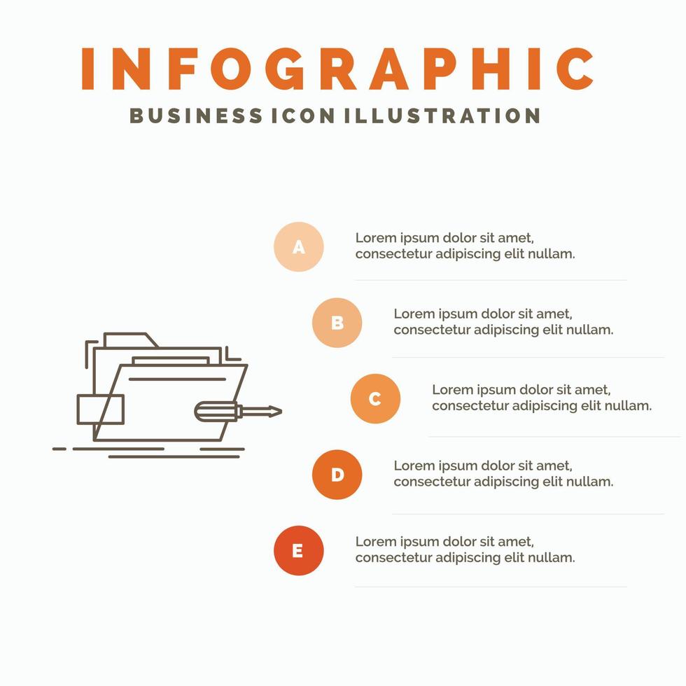 Folder. repair. skrewdriver. tech. technical Infographics Template for Website and Presentation. Line Gray icon with Orange infographic style vector illustration