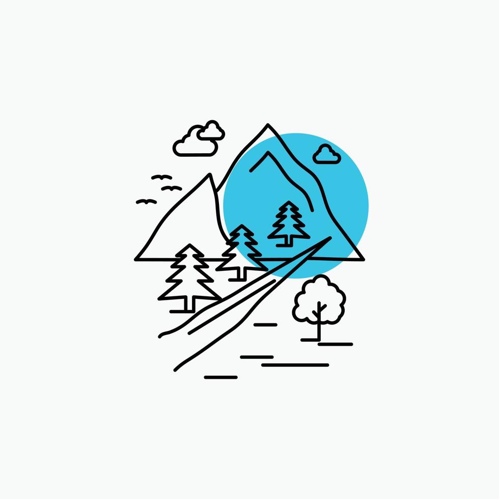 rocks. tree. hill. mountain. nature Line Icon vector