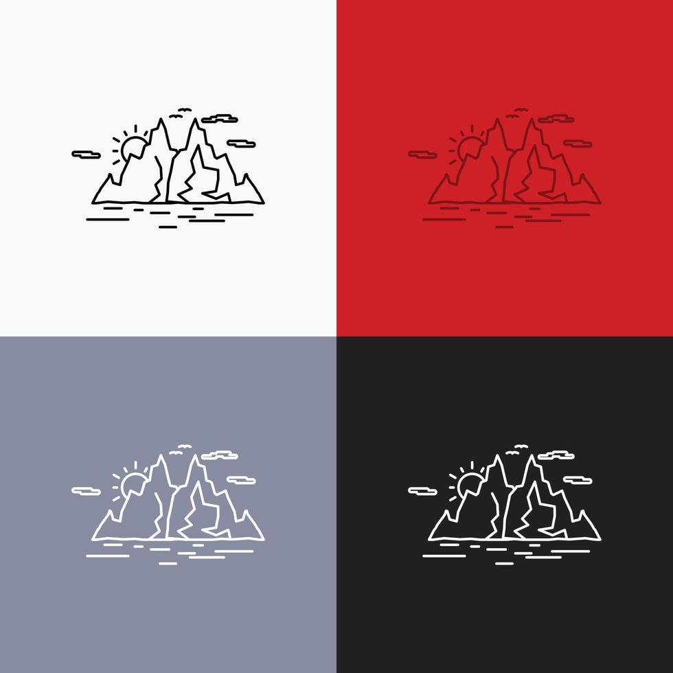 Nature. hill. landscape. mountain. water Icon Over Various Background. Line style design. designed for web and app. Eps 10 vector illustration