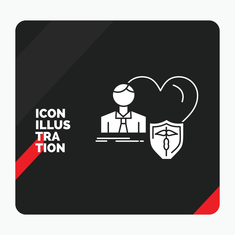 fondo de presentación creativa rojo y negro para seguros. familia. hogar. proteger. icono de glifo de corazón vector