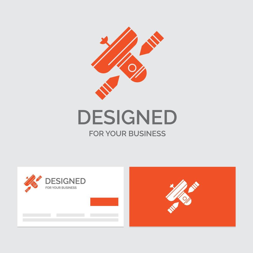 Business logo template for Broadcast. broadcasting. radio. satellite. transmitter. Orange Visiting Cards with Brand logo template. vector