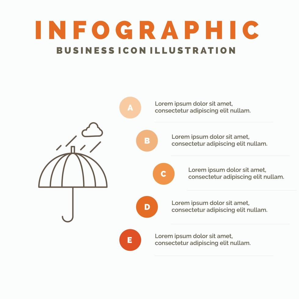 sombrilla. cámping. lluvia. la seguridad. plantilla de infografía meteorológica para sitio web y presentación. icono de línea gris con ilustración de vector de estilo infográfico naranja