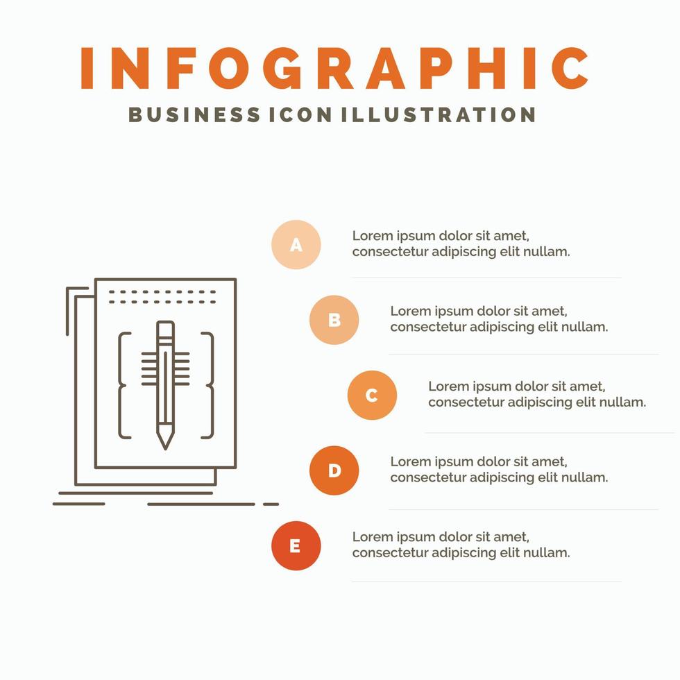 código. editar. editor. idioma. plantilla de infografía de programa para sitio web y presentación. icono de línea gris con ilustración de vector de estilo infográfico naranja