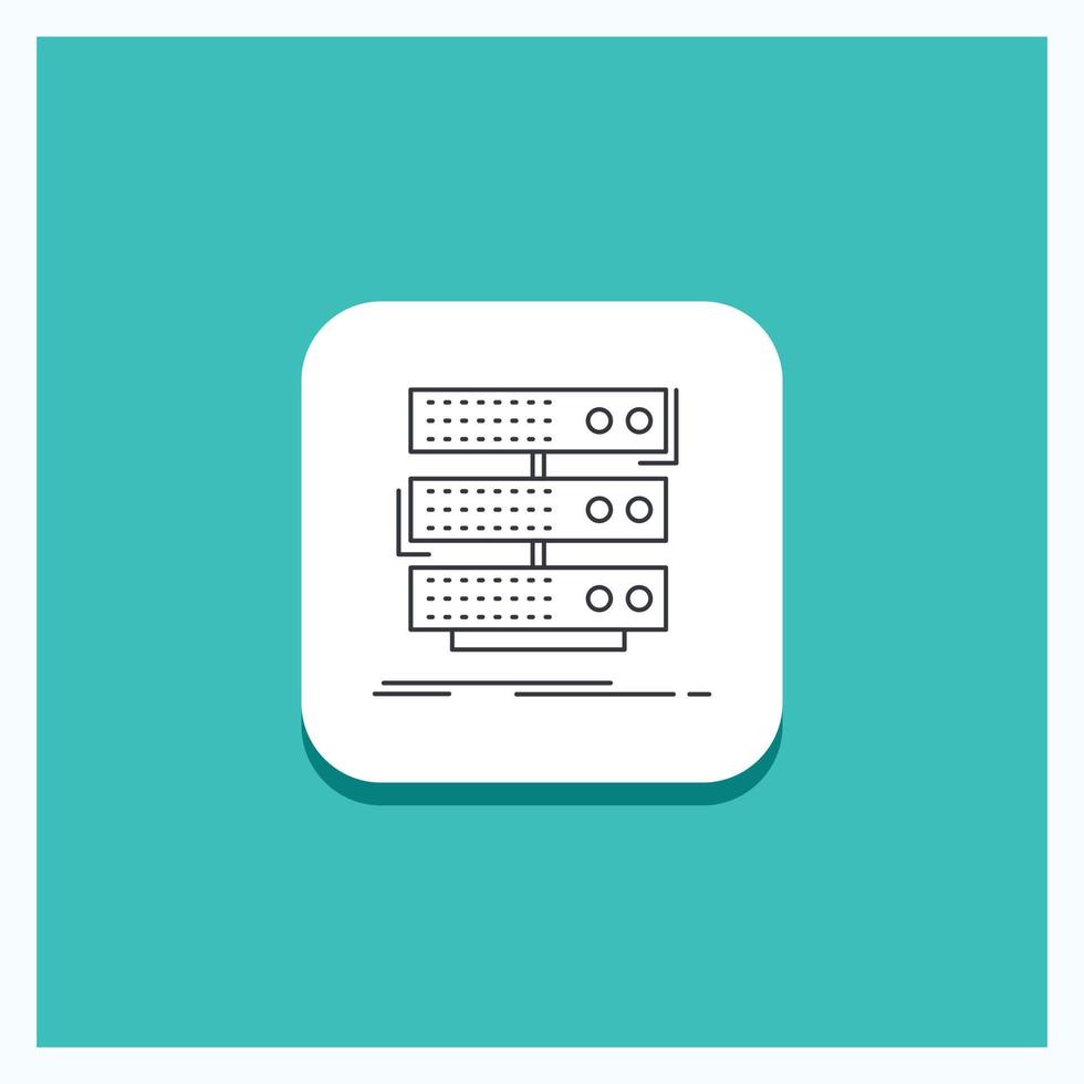 botón redondo para servidor. almacenamiento. estante. base de datos. icono de línea de datos fondo turquesa vector