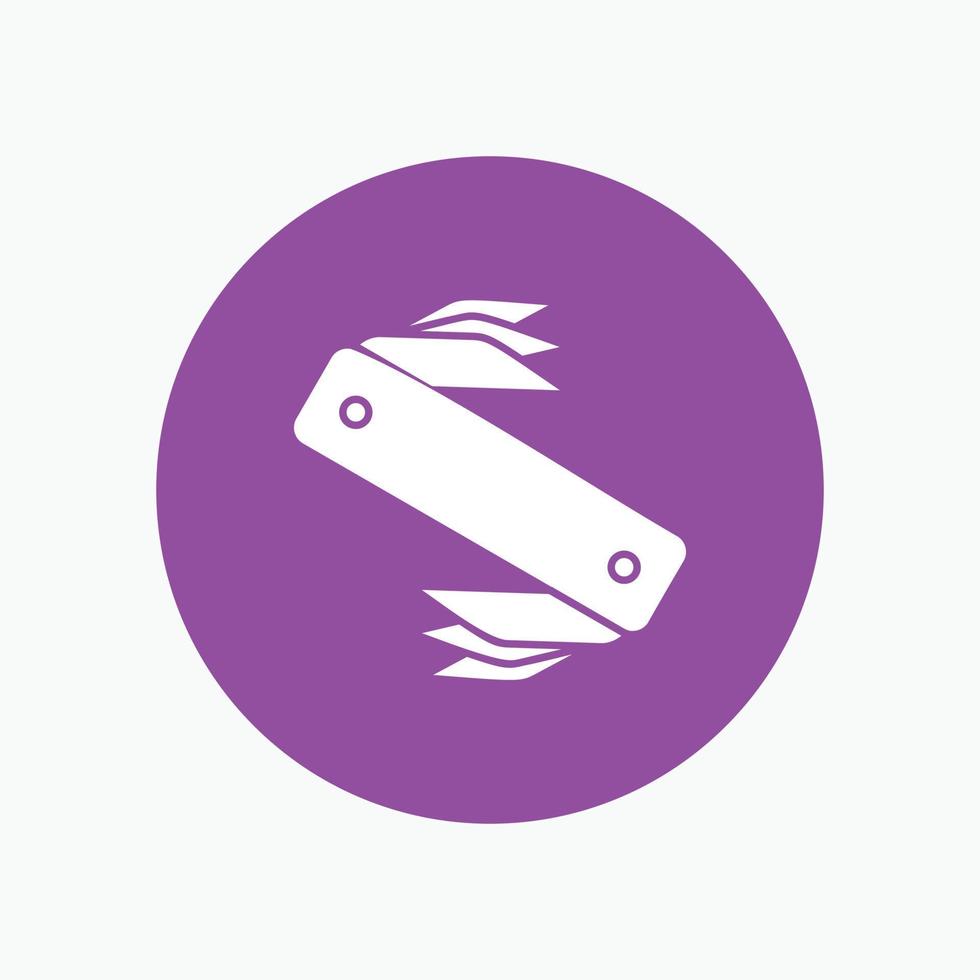 knife. army. camping. swiss. pocket White Glyph Icon in Circle. Vector Button illustration