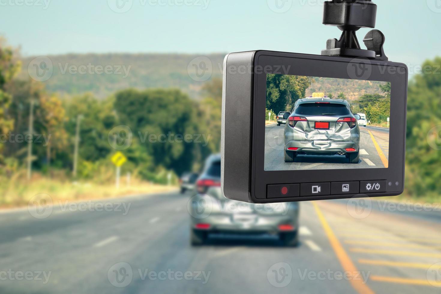 Car CCTV camera video recorder with car crash accident on the road