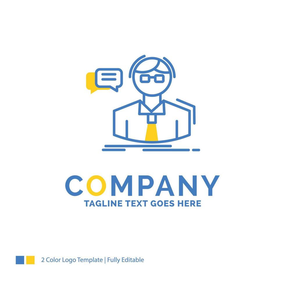 professor. student. scientist. teacher. school Blue Yellow Business Logo template. Creative Design Template Place for Tagline. vector