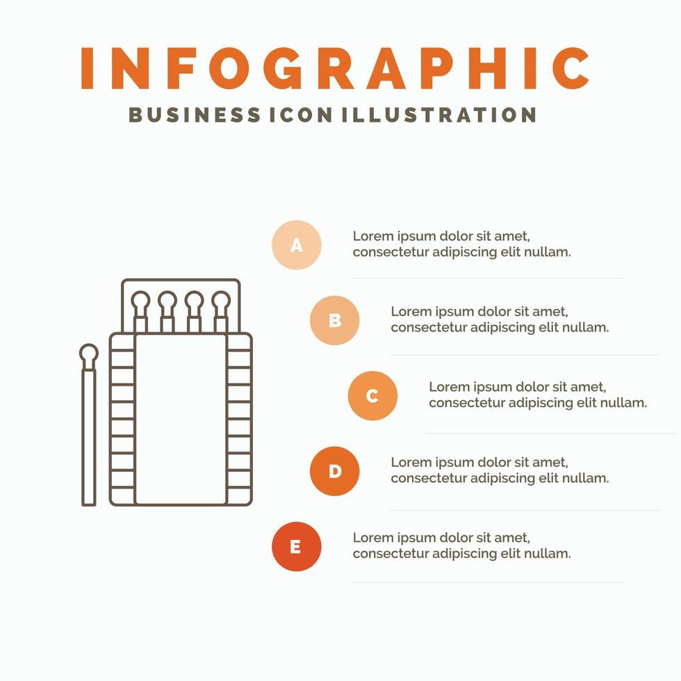 matches. camping. fire. bonfire. box Infographics Template for Website and Presentation. Line Gray icon with Orange infographic style vector illustration
