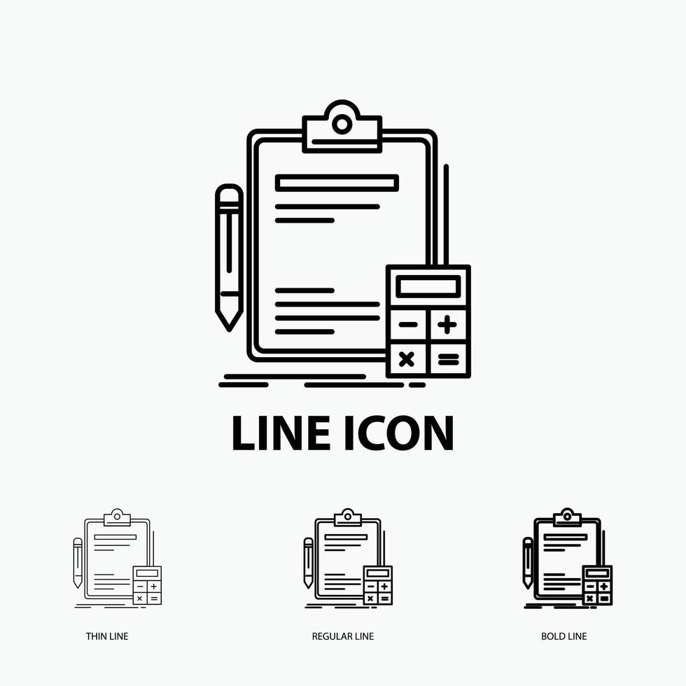 Accounting. banking. calculator. finance. Audit Icon in Thin. Regular and Bold Line Style. Vector illustration
