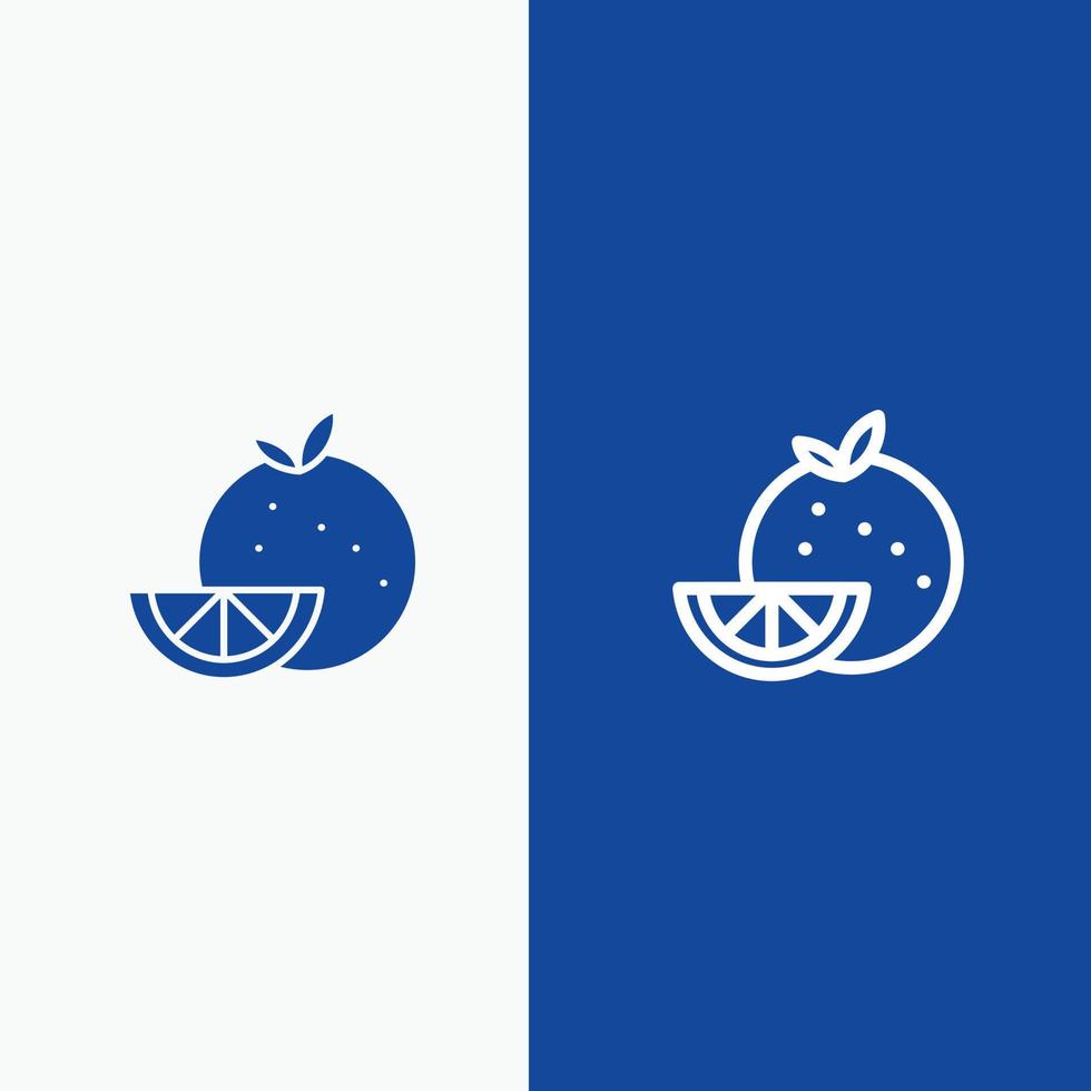 comida naranja fruta línea de madrigal y glifo icono sólido línea de banner azul y glifo icono sólido azul bann vector