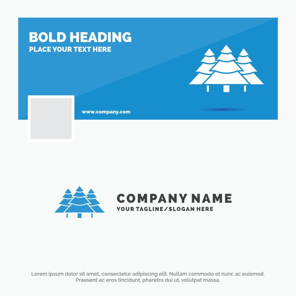Blue Business Logo Template for forest. camping. jungle. tree. pines. Facebook Timeline Banner Design. vector web banner background illustration