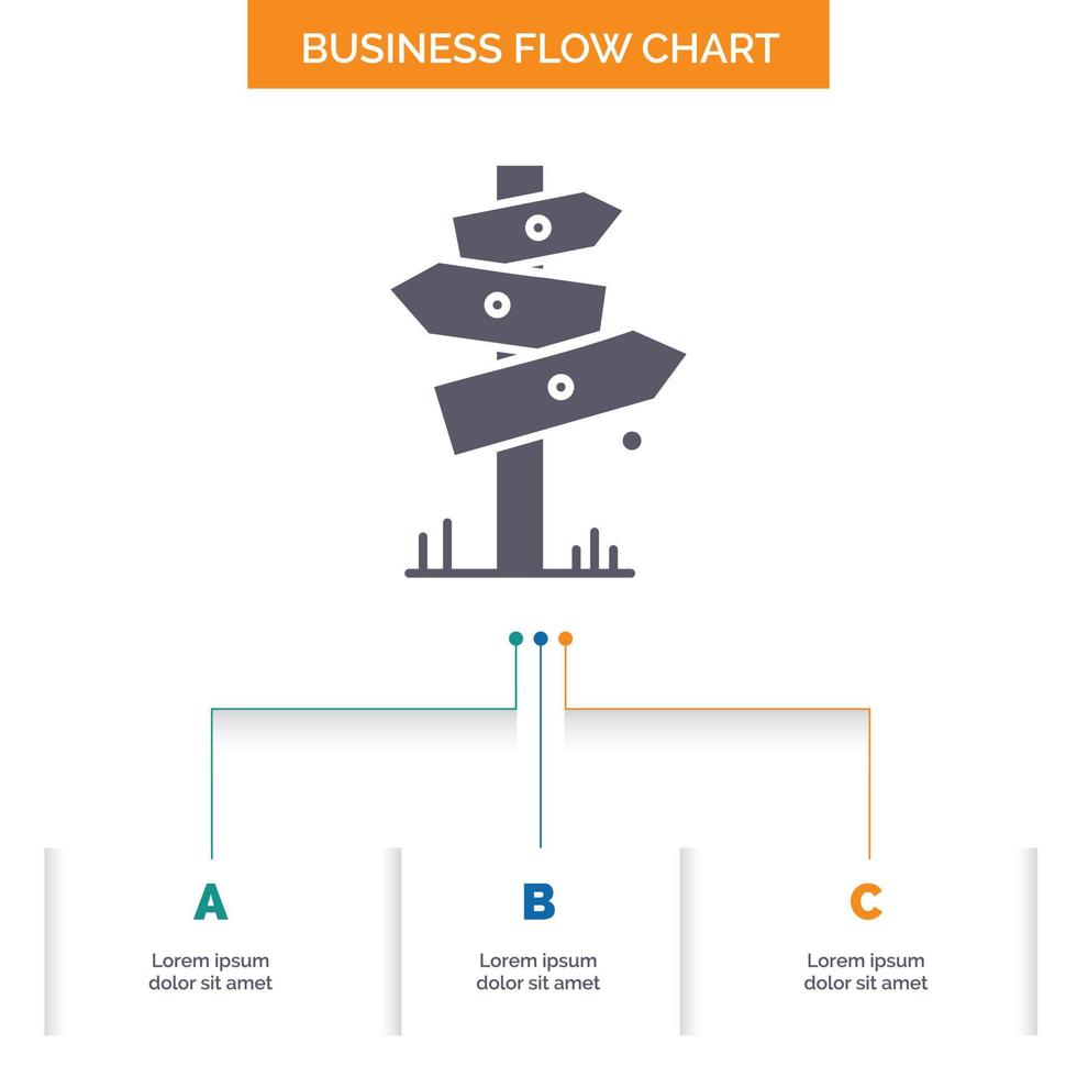 Direction. Board. Camping. Sign. label Business Flow Chart Design with 3 Steps. Glyph Icon For Presentation Background Template Place for text. vector