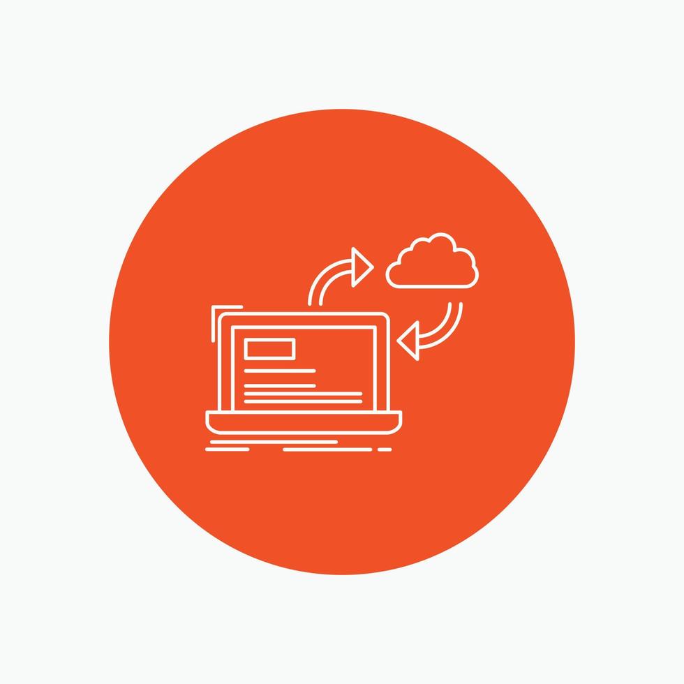 sync. processing. data. dashboard. arrows White Line Icon in Circle background. vector icon illustration