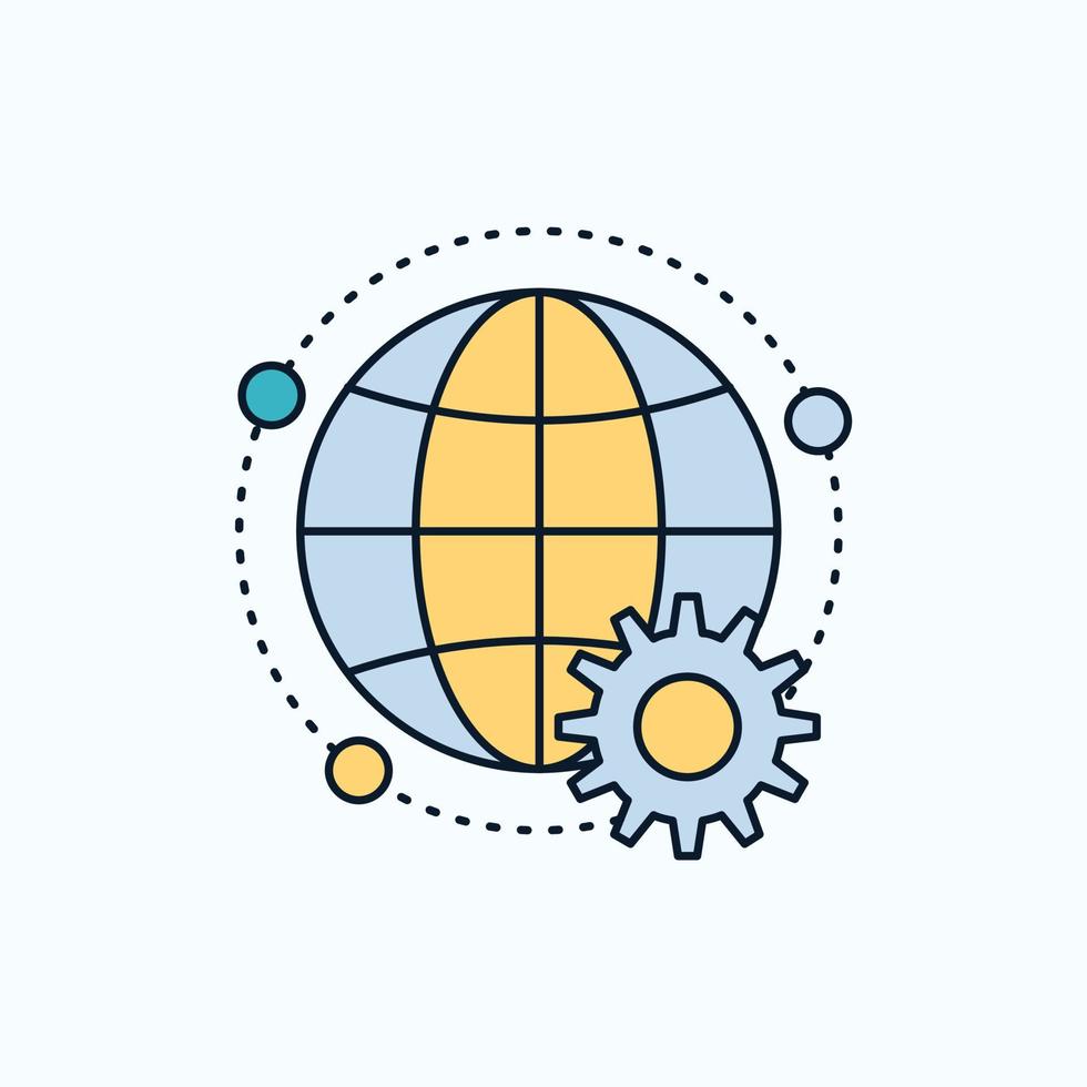 connected. online. world. globe. multiplayer Flat Icon. green and Yellow sign and symbols for website and Mobile appliation. vector illustration