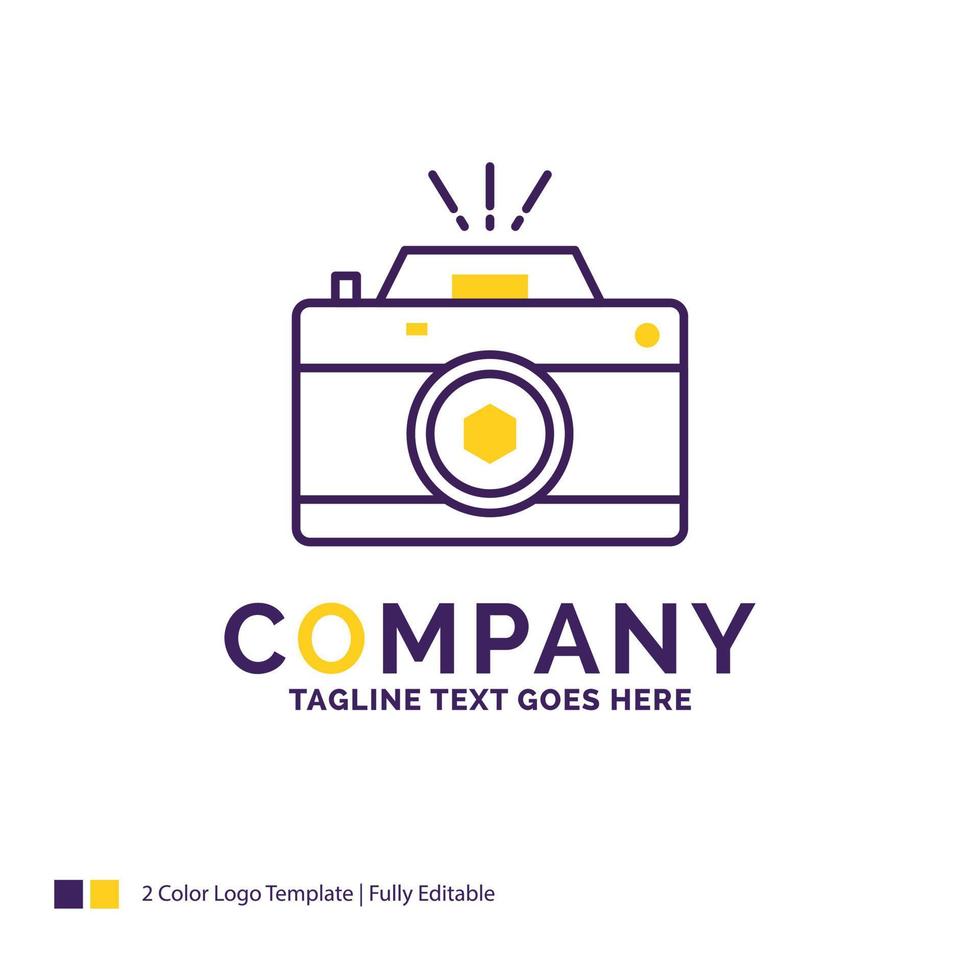 Company Name Logo Design For Camera. photography. capture. photo. aperture. Purple and yellow Brand Name Design with place for Tagline. Creative Logo template for Small and Large Business. vector