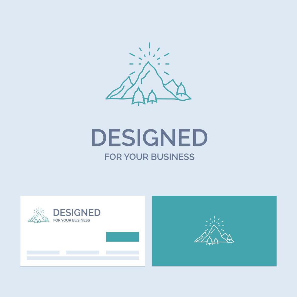 hill. landscape. nature. mountain. fireworks Business Logo Line Icon Symbol for your business. Turquoise Business Cards with Brand logo template vector