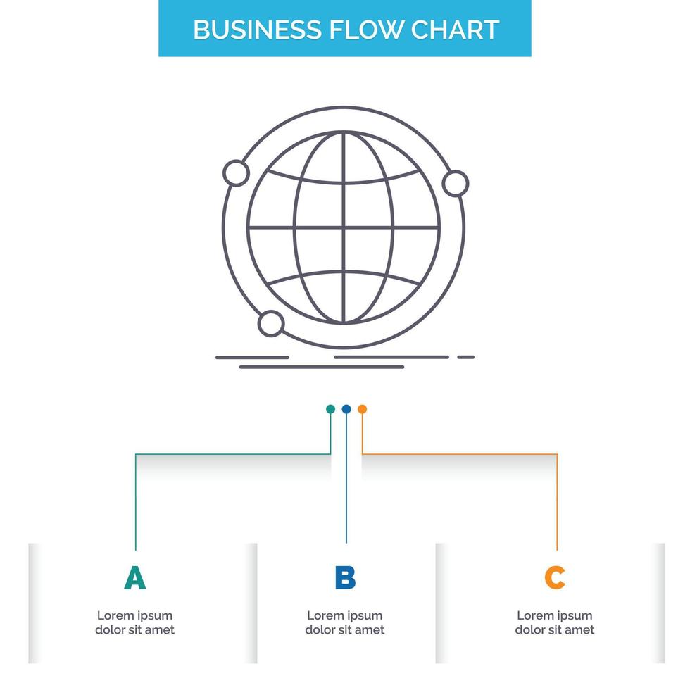 Data. global. internet. network. web Business Flow Chart Design with 3 Steps. Line Icon For Presentation Background Template Place for text vector