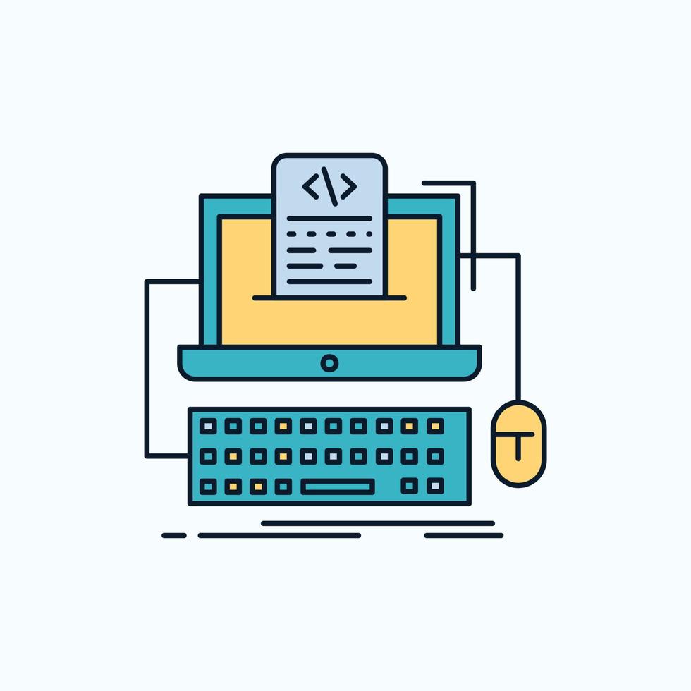 Code. coding. computer. monoblock. screen Flat Icon. green and Yellow sign and symbols for website and Mobile appliation. vector illustration