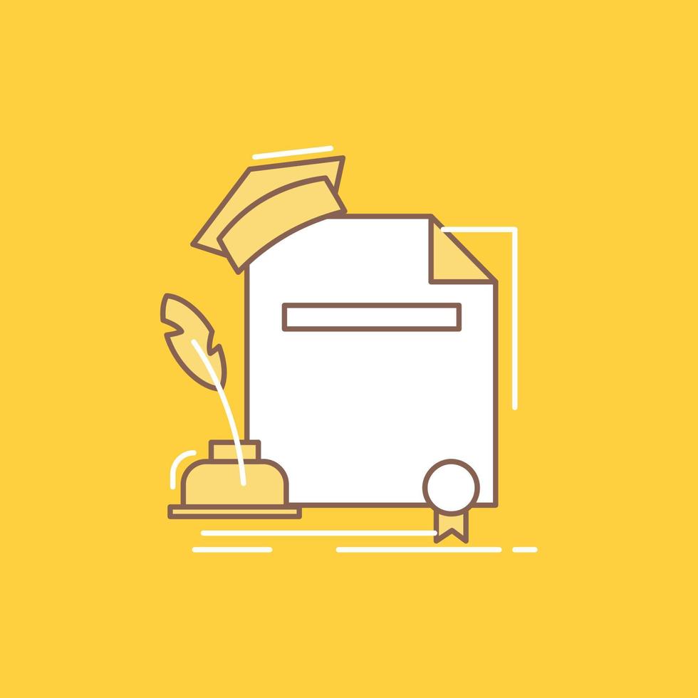 certificate. degree. education. award. agreement Flat Line Filled Icon. Beautiful Logo button over yellow background for UI and UX. website or mobile application vector