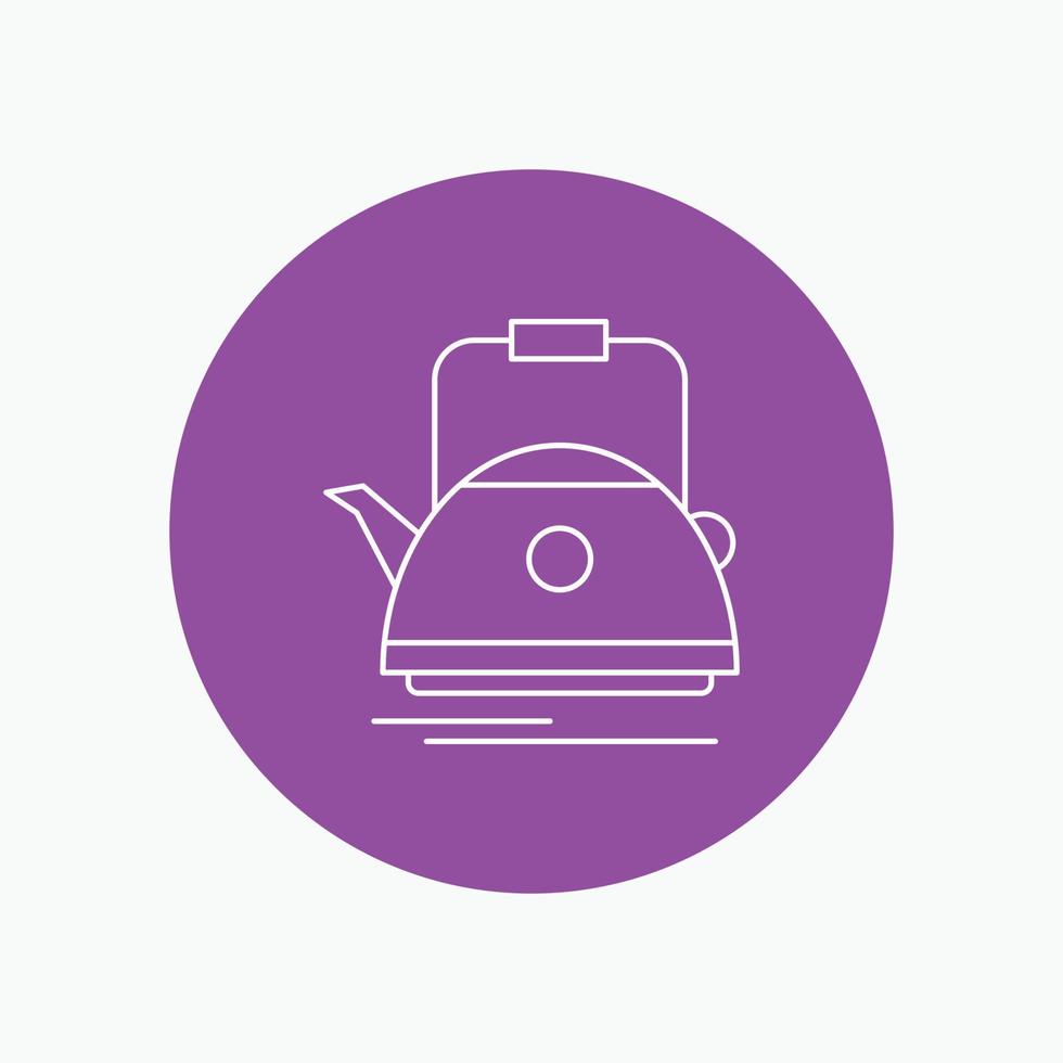 Tea. kettle. teapot. camping. pot White Line Icon in Circle background. vector icon illustration