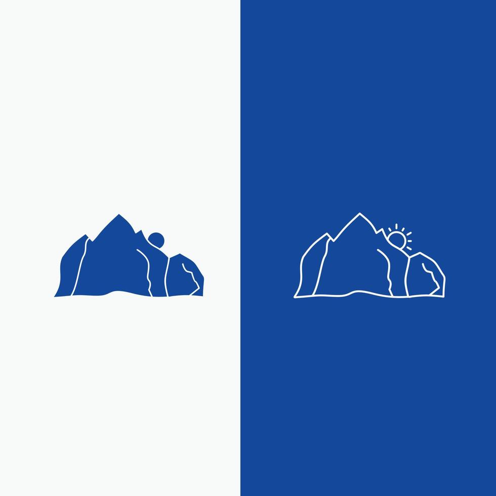 hill. landscape. nature. mountain. scene Line and Glyph web Button in Blue color Vertical Banner for UI and UX. website or mobile application vector