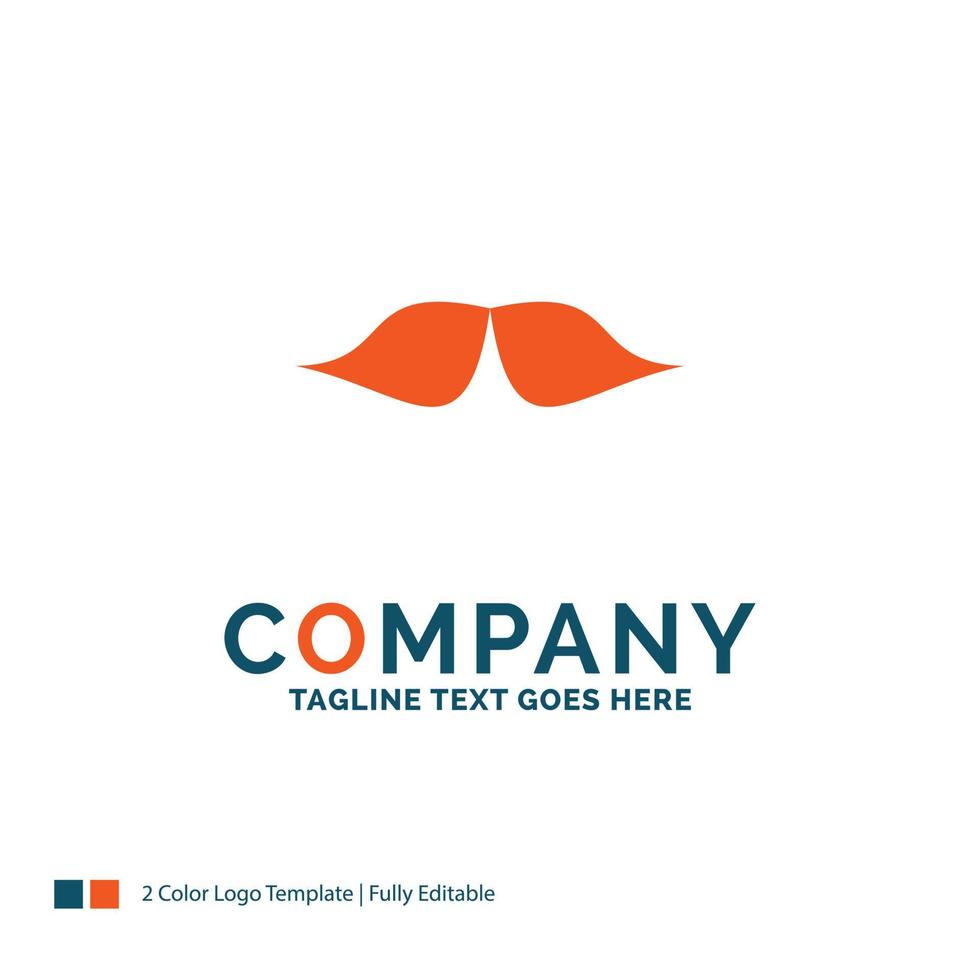 bigote. inconformista. movimiento masculino. diseño de logotipo de hombres. diseño de marca azul y naranja. lugar para el eslogan. plantilla de logotipo de empresa. vector