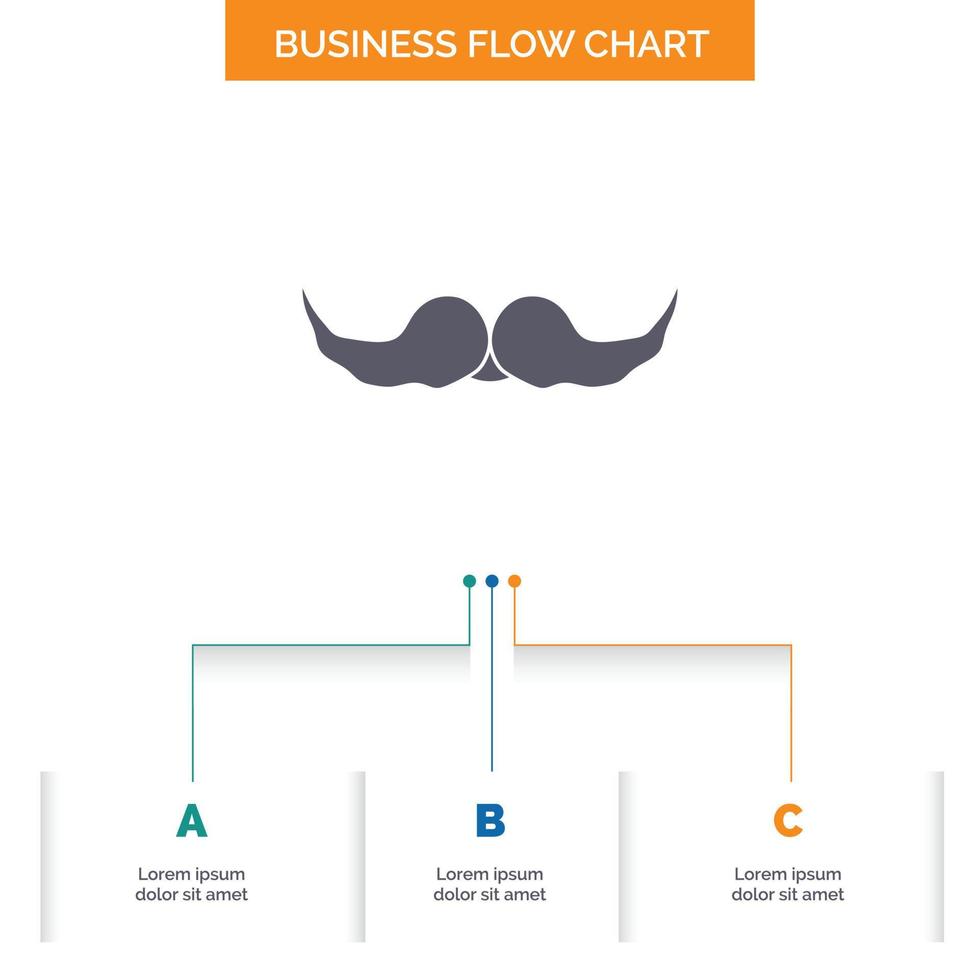 moustache. Hipster. movember. male. men Business Flow Chart Design with 3 Steps. Glyph Icon For Presentation Background Template Place for text. vector