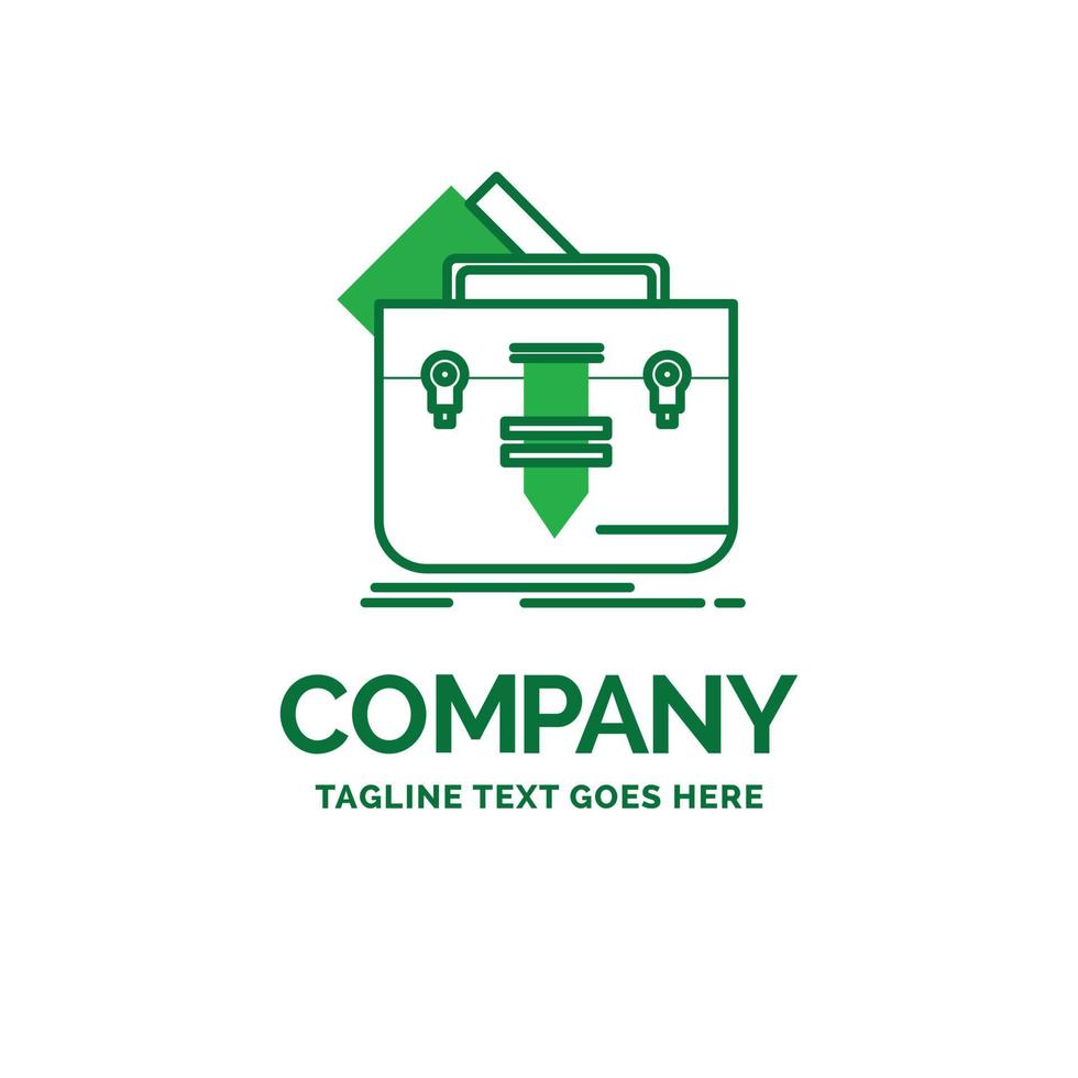 portfolio. Bag. file. folder. briefcase Flat Business Logo template. Creative Green Brand Name Design. vector