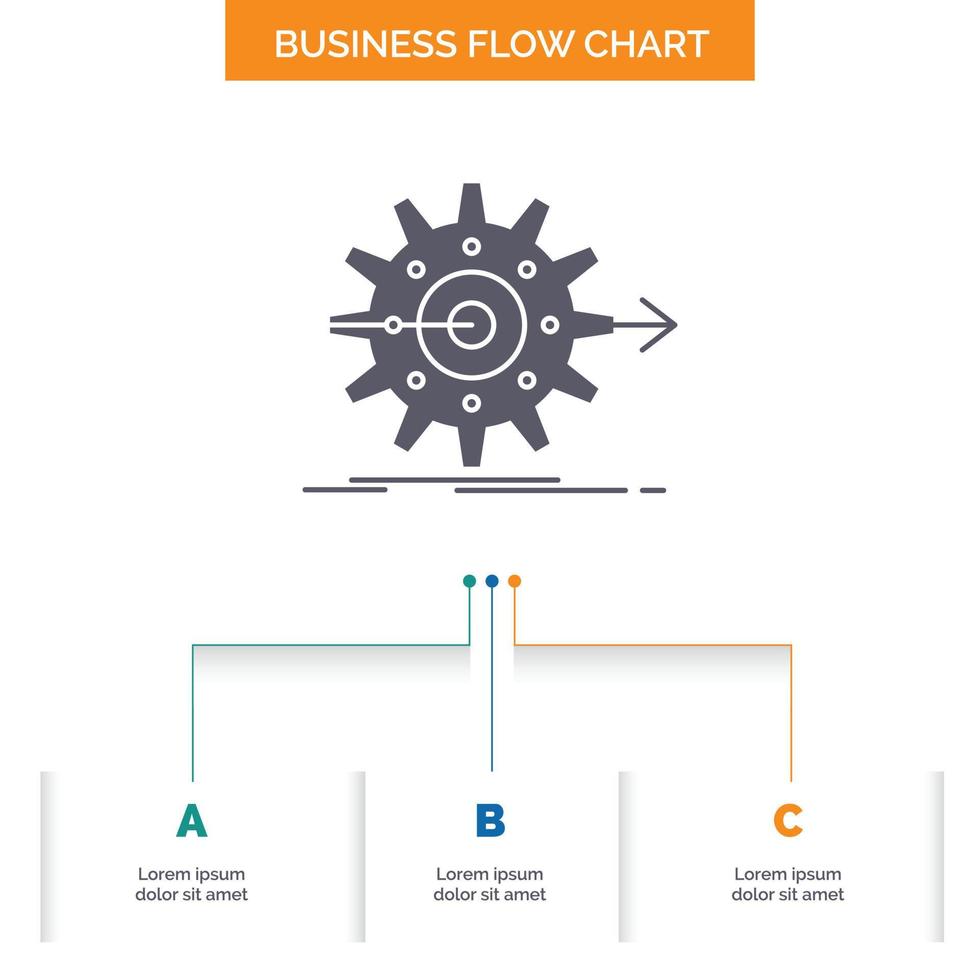 performance. progress. work. setting. gear Business Flow Chart Design with 3 Steps. Glyph Icon For Presentation Background Template Place for text. vector