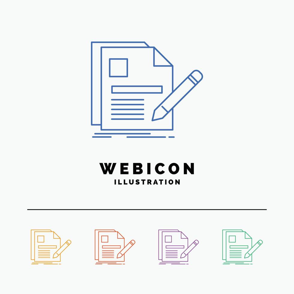 document. file. page. pen. Resume 5 Color Line Web Icon Template isolated on white. Vector illustration