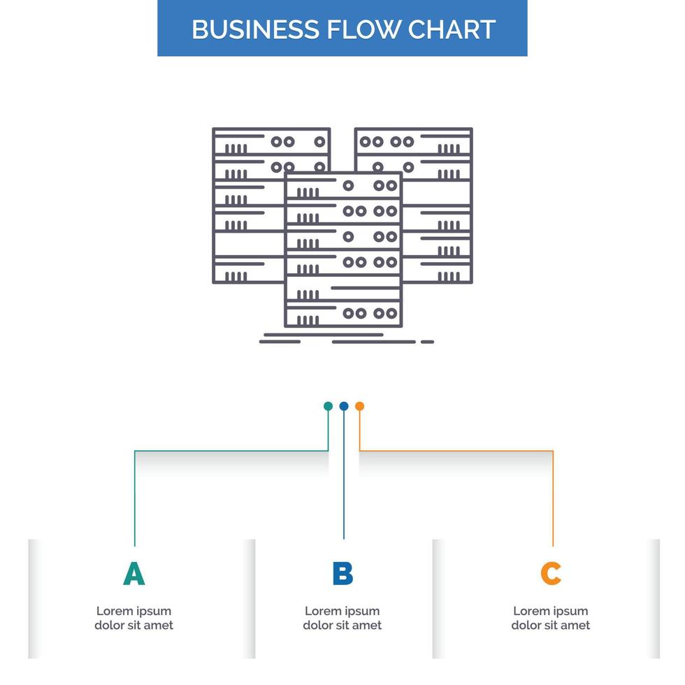 Center. centre. data. database. server Business Flow Chart Design with 3 Steps. Line Icon For Presentation Background Template Place for text vector