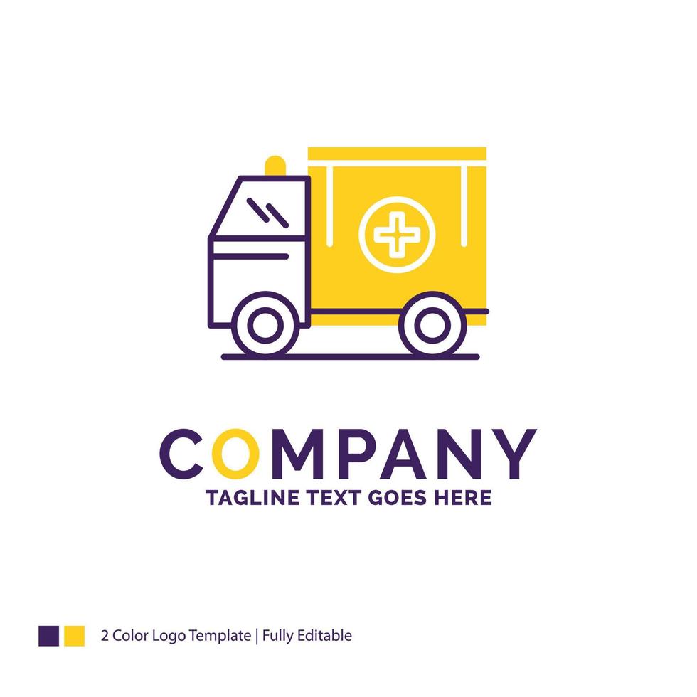 diseño del logotipo del nombre de la empresa para ambulancia. camión. médico. ayuda. camioneta. diseño de marca púrpura y amarillo con lugar para eslogan. plantilla de logotipo creativo para pequeñas y grandes empresas. vector